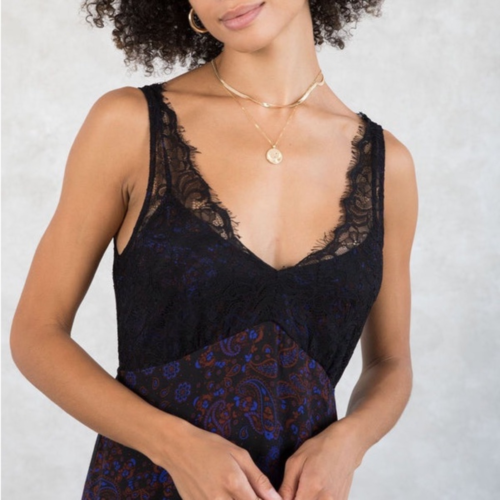 NWT LoveStitch dress paisley print maxi party lace red‎ blue black LONG XS S
